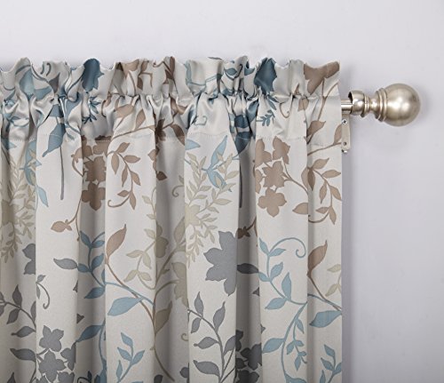 Sun Zero Kara Floral Print Energy Efficient Rod Pocket Single Curtain Panel, 54" x 84", Stone