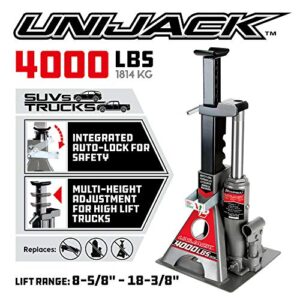 Powerbuilt 2 Ton UniJack Combination Hydraulic Bottle Jack / Jackstand in 1 Unit, Compact, Portable, Wide Base, for Unibody Sedans, CUVs, SUVs, Cars, - 620470