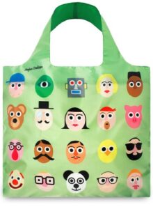loqi artist faces reusable shopping bag, multicolored