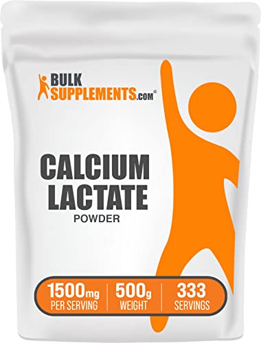 BulkSupplements.com Calcium Lactate Powder - Calcium Lactate Supplement - Calcium Powder - Calcium Lactate Food Grade - Vegan Calcium - 1500mg (195mg Calcium) per Serving (500 Grams -1.1 lbs)