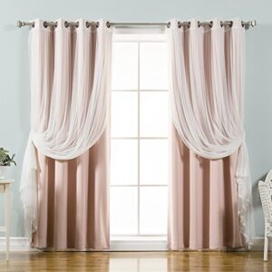 best home fashion mix & match tulle sheer lace & blackout curtain set - antique bronze grommet top - dusty pink - 52"w x 84"l - (2 curtains and 2 sheer curtains)