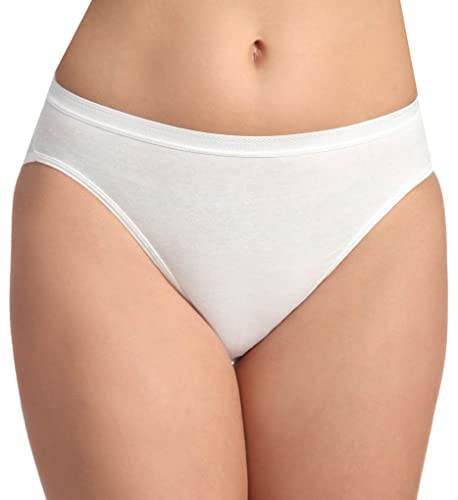 Fruit of the Loom Women's 3 Pack Cotton Hi-Cut Brief Panty, White, 9