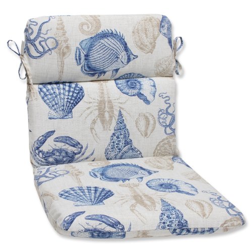 Pillow Perfect Outdoor/Indoor Sealife Marine Round Corner Chair Cushion, 40.5" x 21", Blue