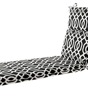 Pillow Perfect Trellis Indoor/Outdoor Split Back Chaise Lounge Cushion with Ties, Plush Fiber Fill, Weather, and Fade Resistant, 72.5" x 21", Black/White New Geo, 1 Count