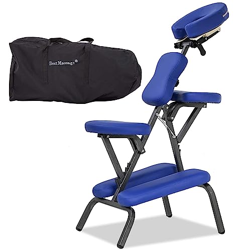 Massage Chair Portable Massage Chairs Tattoo Spa Massage Chair Height Adjustable Folding Leather Travel Salon Chair w/Free Carry Case (Blue)