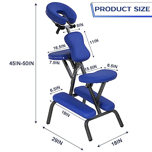 Massage Chair Portable Massage Chairs Tattoo Spa Massage Chair Height Adjustable Folding Leather Travel Salon Chair w/Free Carry Case (Blue)