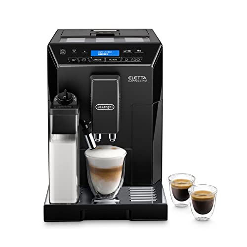 Delonghi super-automatic espresso coffee machine with an adjustable grinder, double boiler, milk frothermaker for brewing espresso, cappuccino, latte, macchiato & Flat white. ECAM44660B Eletta, 1 liters