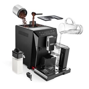 Delonghi super-automatic espresso coffee machine with an adjustable grinder, double boiler, milk frothermaker for brewing espresso, cappuccino, latte, macchiato & Flat white. ECAM44660B Eletta, 1 liters