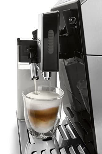 Delonghi super-automatic espresso coffee machine with an adjustable grinder, double boiler, milk frothermaker for brewing espresso, cappuccino, latte, macchiato & Flat white. ECAM44660B Eletta, 1 liters