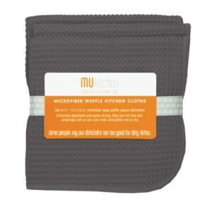 mÜkitchen | waffle microfiber dish cloths are 100% quality microfiber | durable & absorbent dish cloths for cleaning & drying | set of 3 | cadet gray