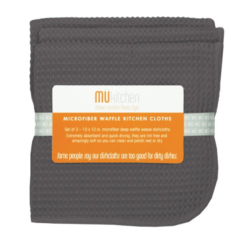 MÜkitchen | Waffle Microfiber Dish Cloths are 100% Quality Microfiber | Durable & Absorbent Dish Cloths for Cleaning & Drying | Set of 3 | Cadet Gray