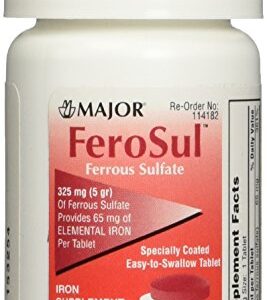 Major FeroSul Ferrous Sulfate 325mg, 100 Iron Supplement Tablets each (Value Pack of 3)