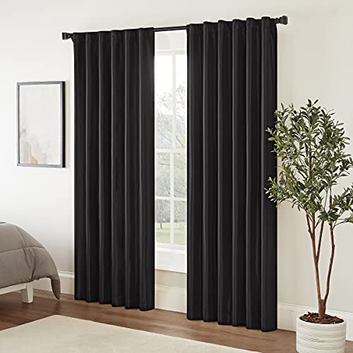 Eclipse Fresno Modern Blackout Thermal Rod Pocket Window Curtain for Bedroom (1 Panel), 52 in x 63 in, Black