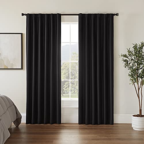 Eclipse Fresno Modern Blackout Thermal Rod Pocket Window Curtain for Bedroom (1 Panel), 52 in x 63 in, Black