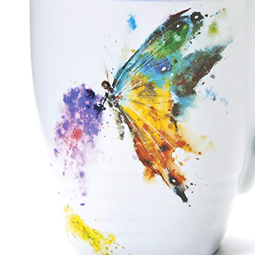 DEMDACO Kaleidoscope Butterfly Watercolor Blue 16 Ounce Glossy Stoneware Mug With Handle