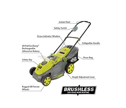 Sun Joe iON16LM 40-Volt 16-Inch Brushless Cordless Lawn Mower, Kit (w/4.0-Ah Battery + Quick Charger), ION16LM