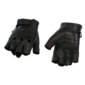 milwaukee leather sh195 men's black leather perforated gel padded palm fingerless motorcycle hand gloves w/ ‘open knuckle’ - xx-large