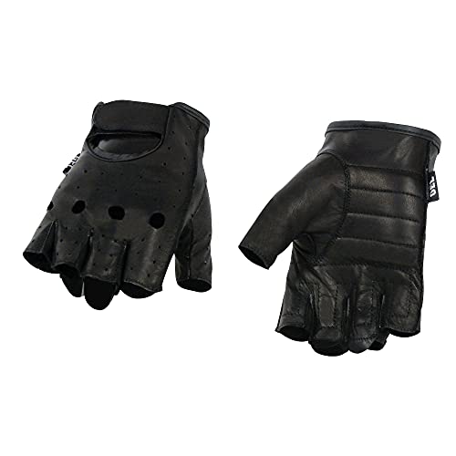 Milwaukee Leather SH195 Men's Black Leather Perforated Gel Padded Palm Fingerless Motorcycle Hand Gloves W/ ‘Open Knuckle’ - XX-Large