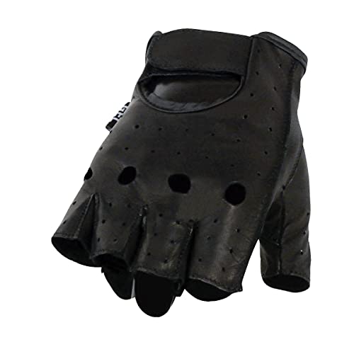 Milwaukee Leather SH195 Men's Black Leather Perforated Gel Padded Palm Fingerless Motorcycle Hand Gloves W/ ‘Open Knuckle’ - XX-Large