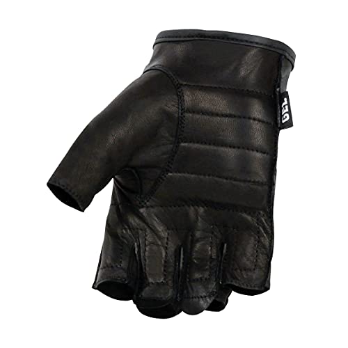 Milwaukee Leather SH195 Men's Black Leather Perforated Gel Padded Palm Fingerless Motorcycle Hand Gloves W/ ‘Open Knuckle’ - XX-Large