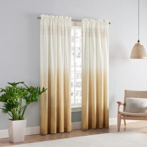 vue arashi modern boho decorative ombre rod pocket window curtain for living room (1 panel), 52 in x 84 in, gold