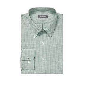 Van Heusen Men's Regular Fit Gingham Button Down Collar Dress Shirt, Green Chicory, Large