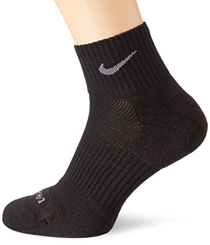 Nike Dri-Fit Half Cushion Quarter Socks (3 Pack) Black SX4835-001 Size Large (8-12)