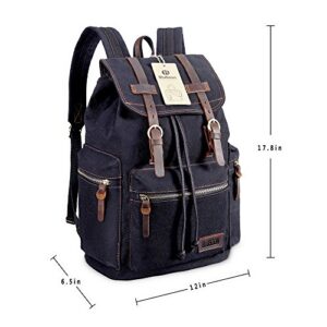 Bluboon Canvas Vintage Backpack Leather Casual Bookbag Men Rucksack (Black)
