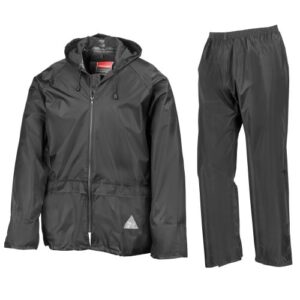 result mens heavyweight waterproof rain suit (jacket & trouser suit) (l) (black)