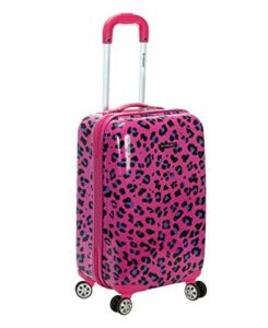 rockland safari hardside spinner wheel luggage, magenta leopard, carry-on 20-inch