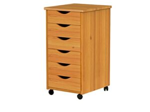 adeptus original roll cart, solid wood, 6 drawer narrow drawers roll carts, medium pine