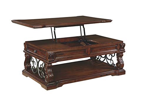 Signature Design by Ashley Alymere Traditional Lift Top Coffee Table, Hand-Finished with 2 Storage Drawers and Fixed Floor Shelf, Dark Brown