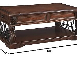 Signature Design by Ashley Alymere Traditional Lift Top Coffee Table, Hand-Finished with 2 Storage Drawers and Fixed Floor Shelf, Dark Brown