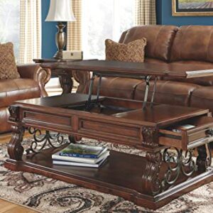 Signature Design by Ashley Alymere Traditional Lift Top Coffee Table, Hand-Finished with 2 Storage Drawers and Fixed Floor Shelf, Dark Brown