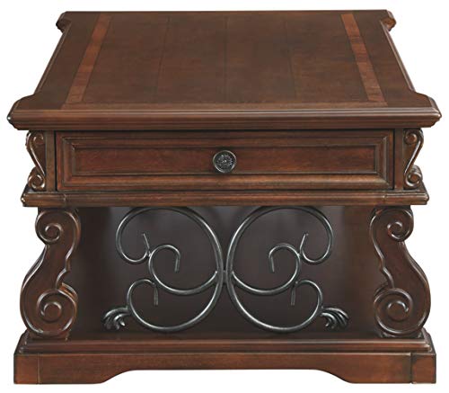 Signature Design by Ashley Alymere Traditional Lift Top Coffee Table, Hand-Finished with 2 Storage Drawers and Fixed Floor Shelf, Dark Brown