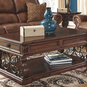 Signature Design by Ashley Alymere Traditional Lift Top Coffee Table, Hand-Finished with 2 Storage Drawers and Fixed Floor Shelf, Dark Brown