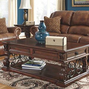 Signature Design by Ashley Alymere Traditional Lift Top Coffee Table, Hand-Finished with 2 Storage Drawers and Fixed Floor Shelf, Dark Brown