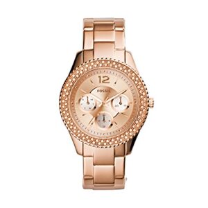 fossil women's stella quartz stainless steel multifunction watch, color: rose gold glitz (model: es3590)