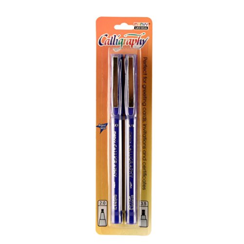 Uchida Of America 6000-2C-3 Calligraphy Marker Set, 2.0 and 3.5mm, Blue, 2-Pack