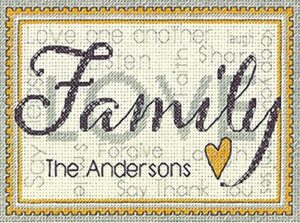 dimensions personalized family name counted cross stitch kit, 7” x 5”
