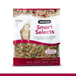 zupreem smart selects bird food for medium birds, 2.5 lb - everyday feeding for cockatiels, quakers, lovebirds, small conures