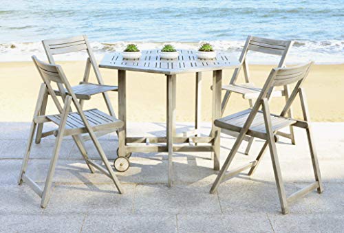 SAFAVIEH Outdoor Collection Kerman Grey Wash 5-Piece Foldable Patio Dining Set (Fully Assembled)