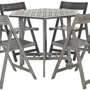 SAFAVIEH Outdoor Collection Kerman Grey Wash 5-Piece Foldable Patio Dining Set (Fully Assembled)