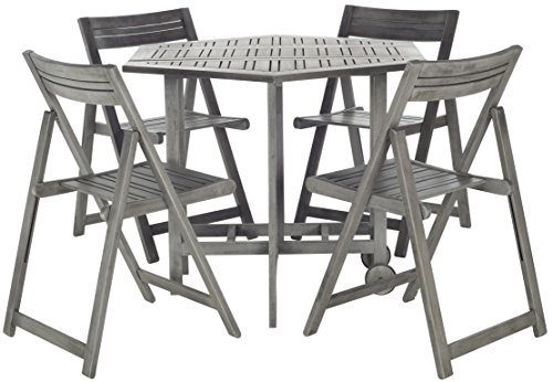 SAFAVIEH Outdoor Collection Kerman Grey Wash 5-Piece Foldable Patio Dining Set (Fully Assembled)