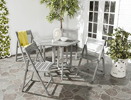 SAFAVIEH Outdoor Collection Kerman Grey Wash 5-Piece Foldable Patio Dining Set (Fully Assembled)