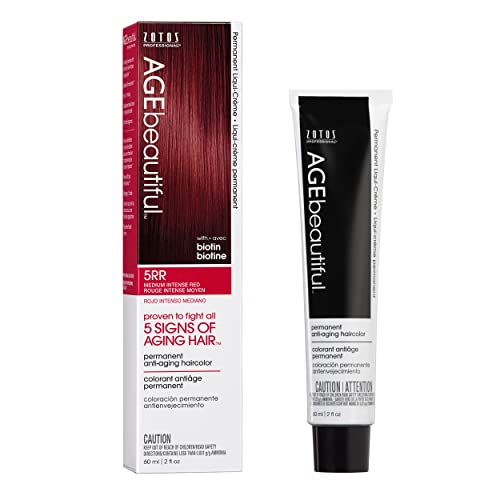 AGEbeautiful Permanent Liqui Creme Hair Color Dye | 100% Gray Coverage | Anti-Aging | Biotin for Thicker, Fuller Hair | Professional Salon Coloring | 5RR Medium Intense Red