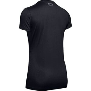 Under Armour womens Tech V-Neck Short-Sleeve T-Shirt , Black (002)/Metallic Silver , Small