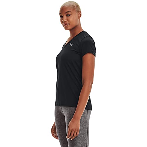 Under Armour womens Tech V-Neck Short-Sleeve T-Shirt , Black (002)/Metallic Silver , Small