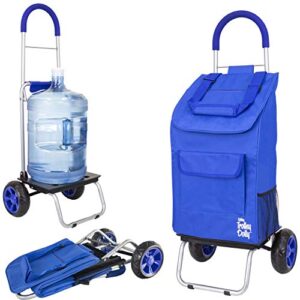 dbest products trolley dolly, blue foldable shopping cart for groceries with wheels and removable bag and rolling personal handtruck, standard