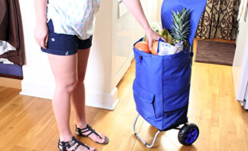 dbest products Trolley Dolly, Blue Foldable Shopping cart for Groceries with Wheels and Removable Bag and Rolling Personal Handtruck, Standard